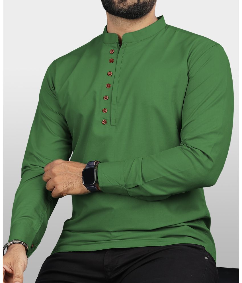     			VTEXX Green Cotton Blend Men's Shirt Style Kurta ( Pack of 1 )