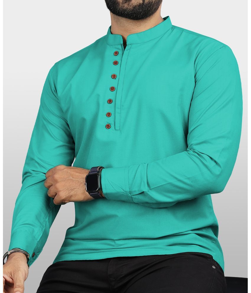     			VTEXX Sea Green Cotton Blend Men's Shirt Style Kurta ( Pack of 1 )