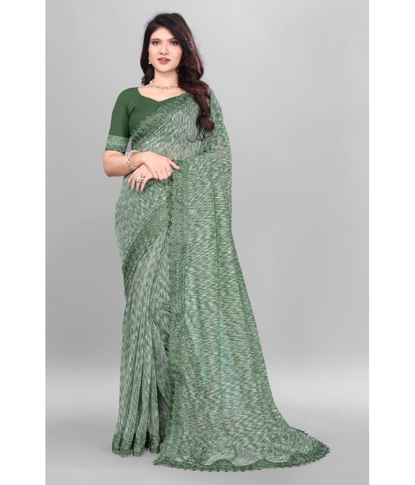     			A TO Z CART Lycra Embellished Saree With Blouse Piece ( Green , Pack of 1 )