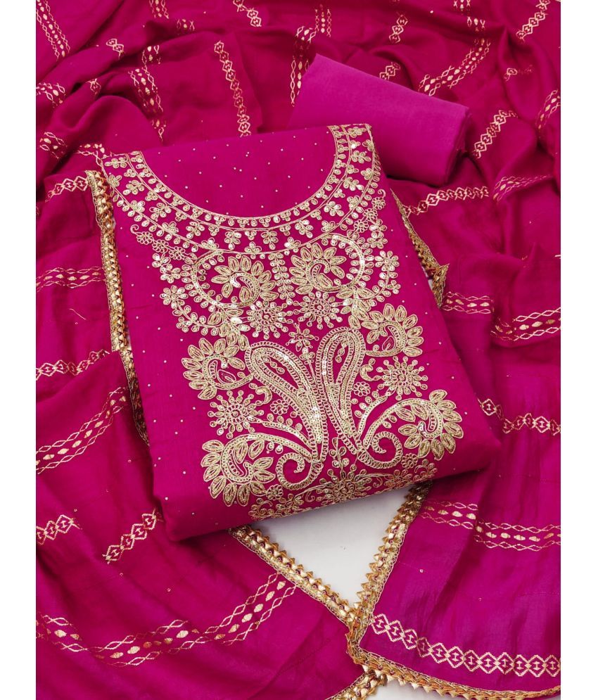     			ALSHOP Unstitched Chanderi Embellished Dress Material - Pink ( Pack of 1 )