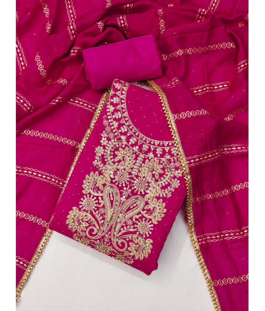     			ALSHOP Unstitched Chanderi Embroidered Dress Material - Pink ( Pack of 1 )