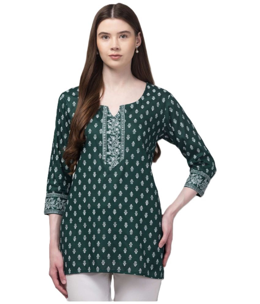     			Aura Glam Pack of 1 Rayon Printed A-line Women's Kurti - ( Green )