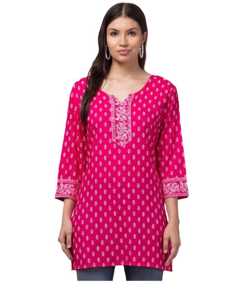     			Aura Glam Pack of 1 Rayon Printed A-line Women's Kurti - ( Magenta )