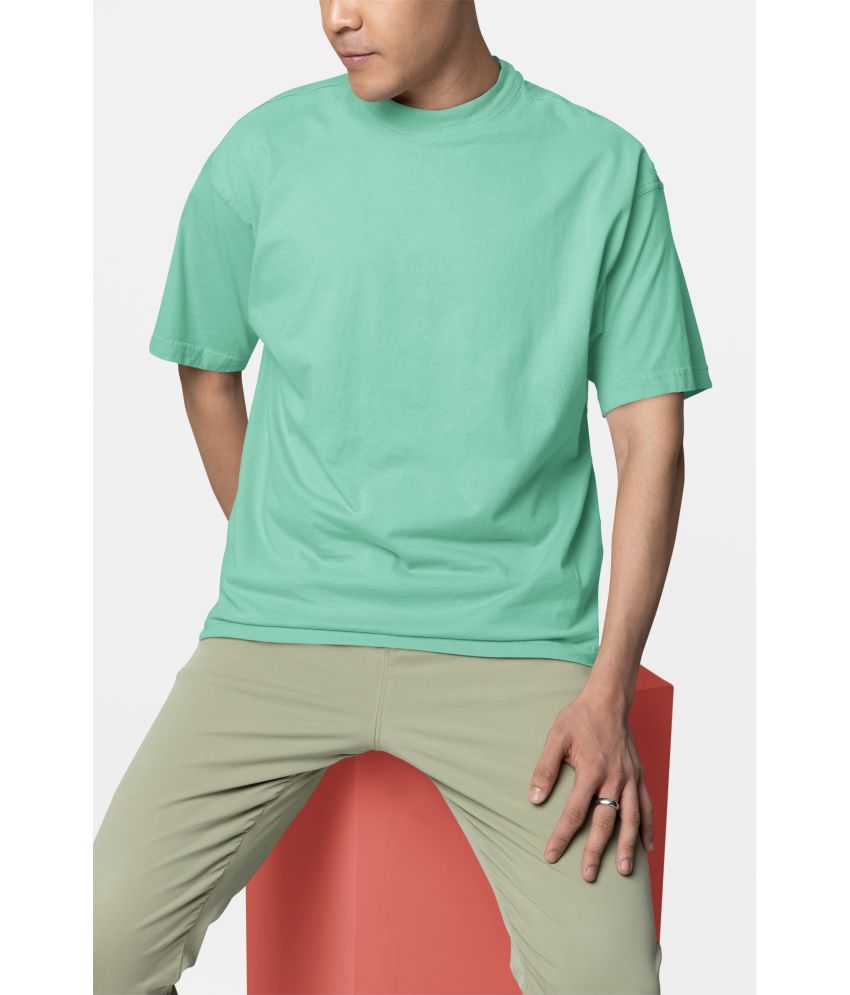     			BICHARA Cotton Blend Oversized Fit Solid Half Sleeves Men's Round T-Shirt - Green ( Pack of 1 )