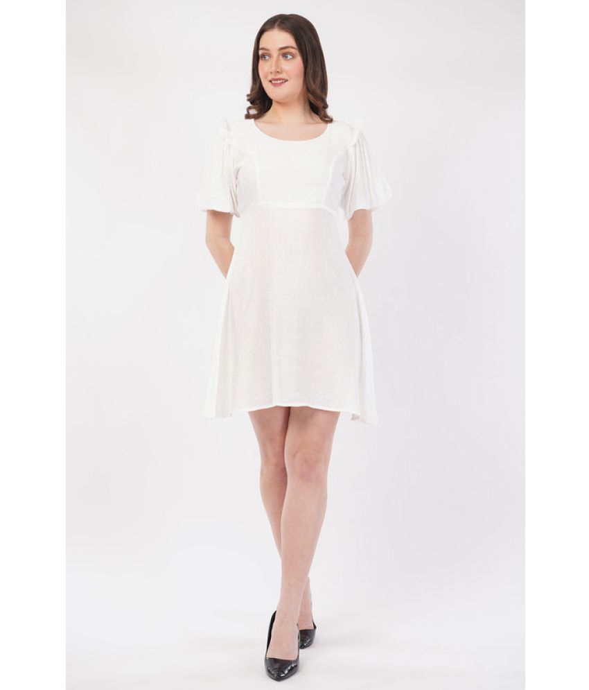     			Deshi Girl Cotton Blend Solid Above Knee Women's Fit & Flare Dress - White ( Pack of 1 )