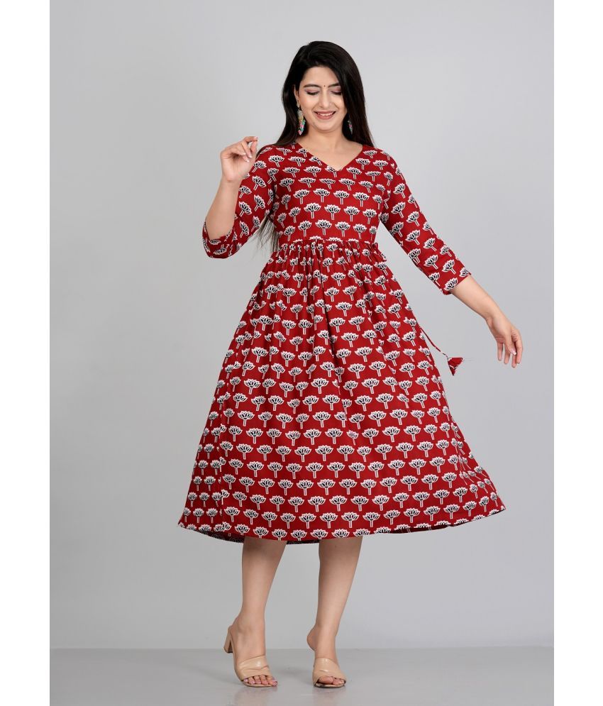     			ETZIN Pack of 1 Rayon Printed Flared Women's Kurti - ( Red )