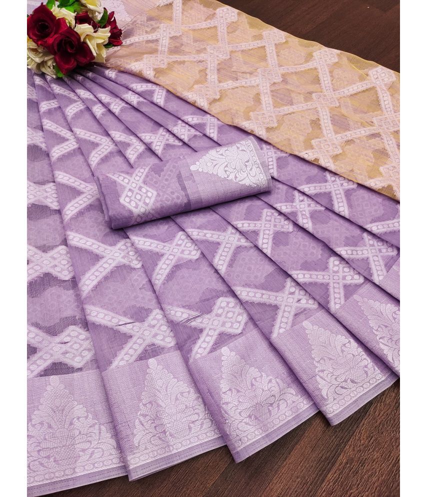     			IndShopMart Cotton Silk Printed Saree With Blouse Piece ( Lavender , Pack of 1 )