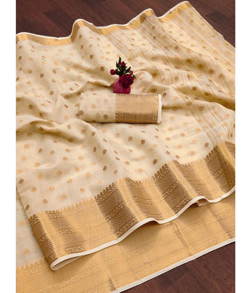     			IndShopMart Cotton Silk Self Design Saree With Blouse Piece ( Beige , Pack of 1 )