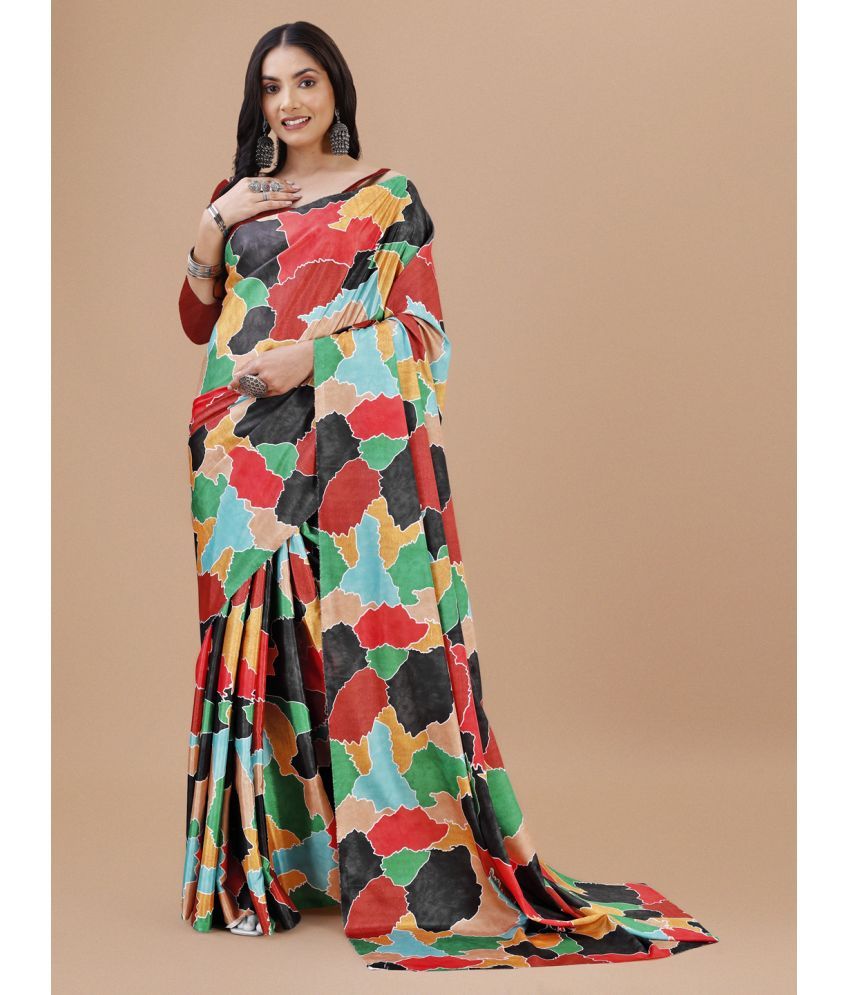     			Indian Fashionista Silk Blend Printed Saree With Blouse Piece ( Multicolor1 , Pack of 1 )