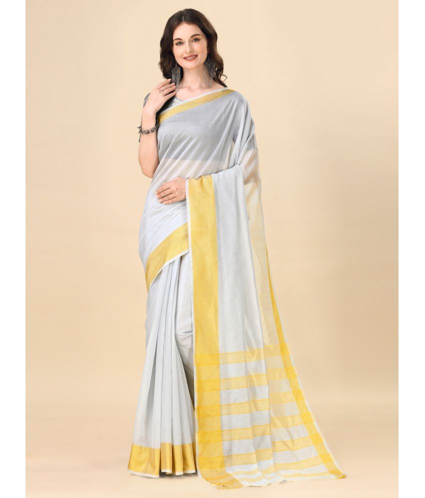     			Indian Fashionista Silk Printed Saree With Blouse Piece ( Silver , Pack of 1 )