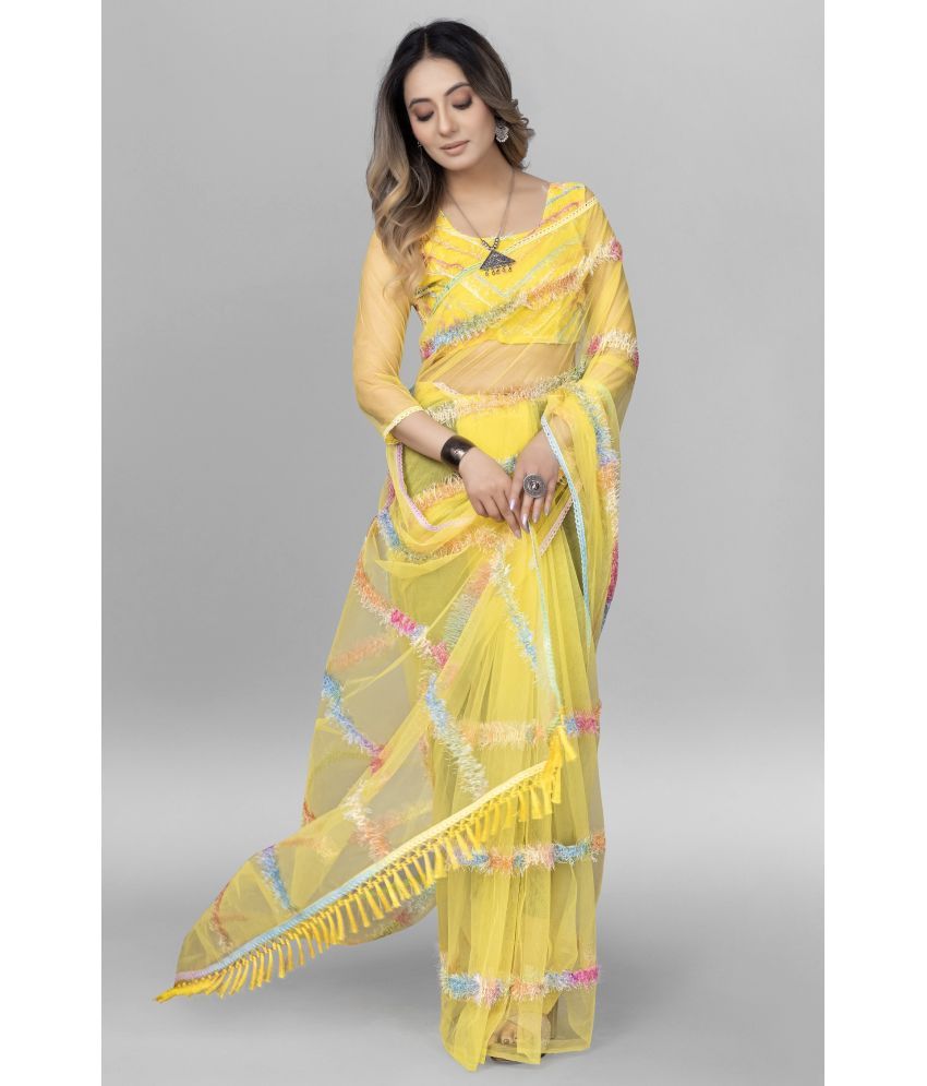     			JULEE Net Embroidered Saree With Blouse Piece ( Yellow , Pack of 1 )