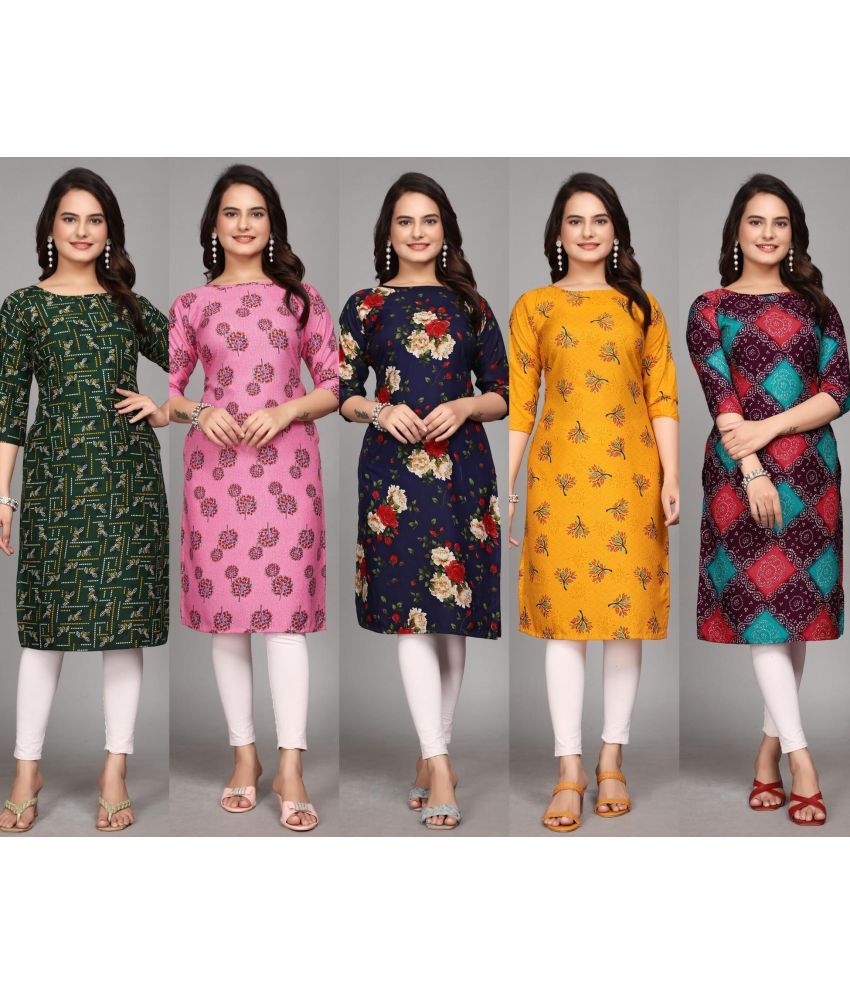     			KALAVRITTA Pack of 5 Crepe Printed Straight Women's Kurti - ( Multicoloured )