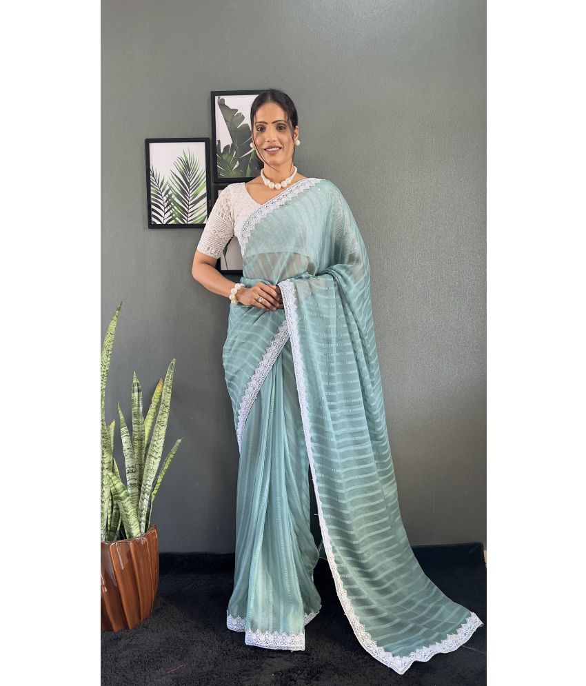     			KV Fashion Chiffon Striped Saree With Blouse Piece ( Aqua Blue , Pack of 1 )