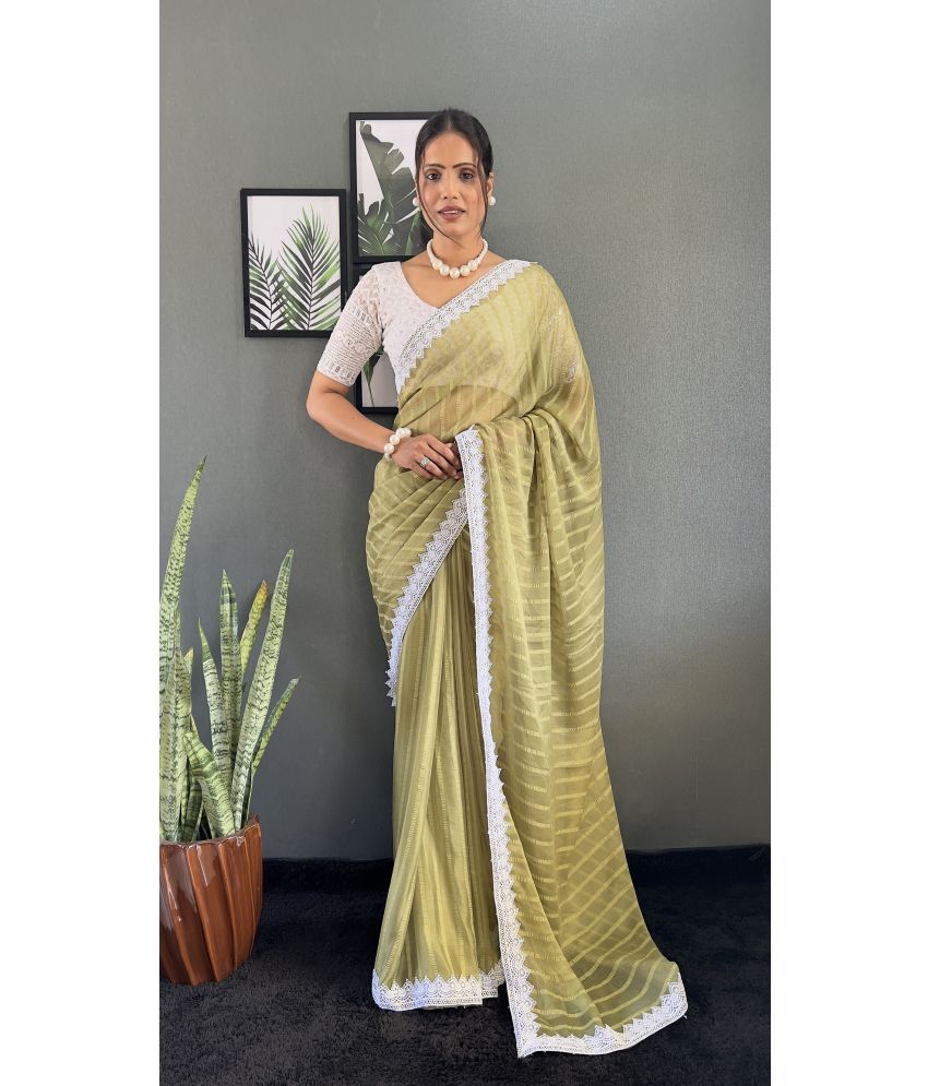     			KV Fashion Chiffon Striped Saree With Blouse Piece ( LightGreen , Pack of 1 )