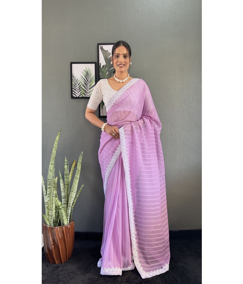     			KV Fashion Chiffon Striped Saree With Blouse Piece ( Lavender , Pack of 1 )