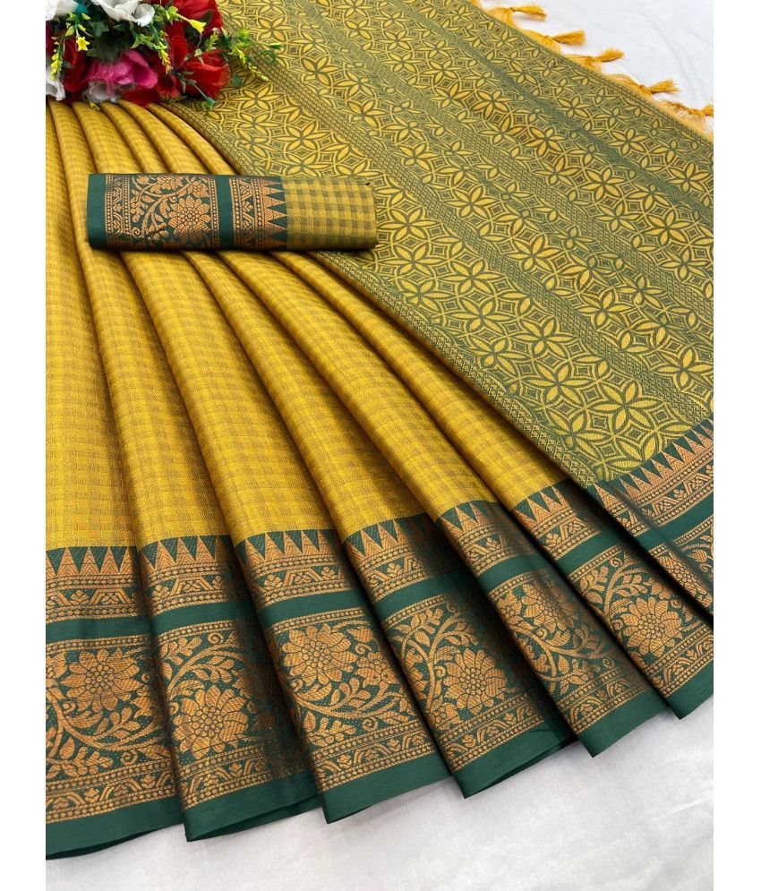     			KV Fashion Cotton Silk Woven Saree With Blouse Piece ( Yellow , Pack of 1 )