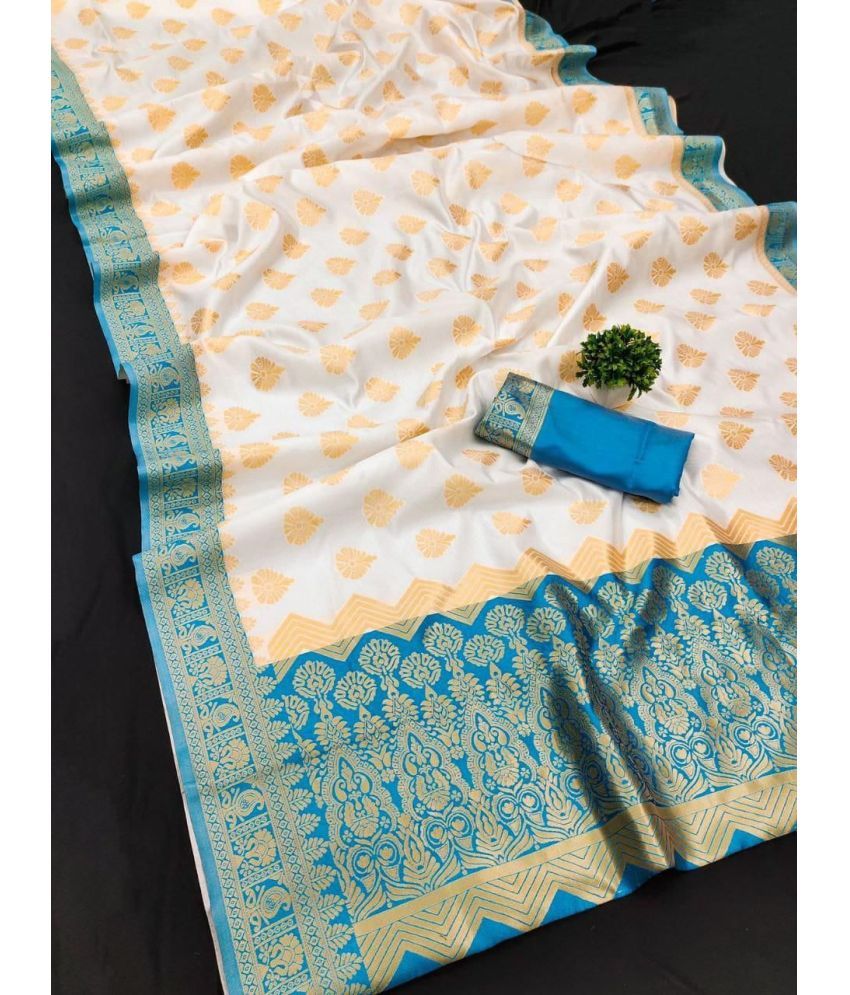     			KV Fashion Kanjivaram Silk Woven Saree With Blouse Piece ( White , Pack of 1 )