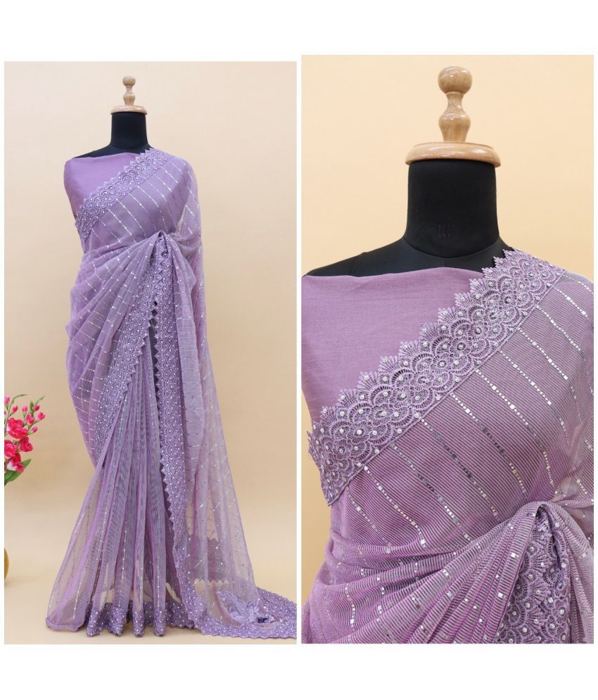     			KV Fashion Lycra Embellished Saree With Blouse Piece ( Lavender , Pack of 1 )