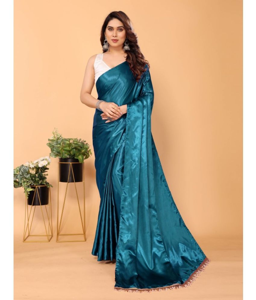     			KV Fashion Satin Solid Saree With Blouse Piece ( Teal , Pack of 1 )