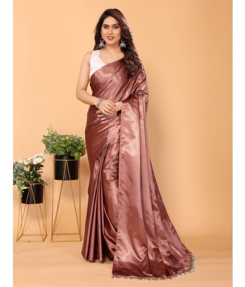     			KV Fashion Satin Solid Saree With Blouse Piece ( Peach , Pack of 1 )