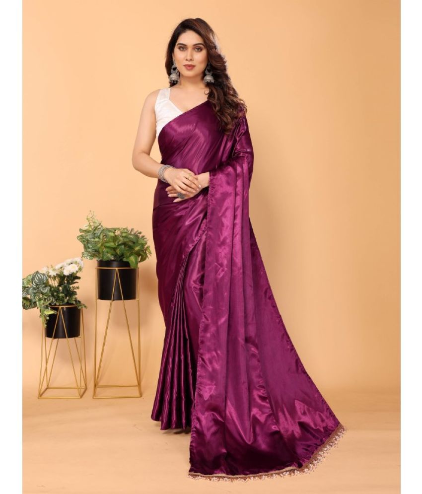     			KV Fashion Satin Solid Saree With Blouse Piece ( Purple , Pack of 1 )