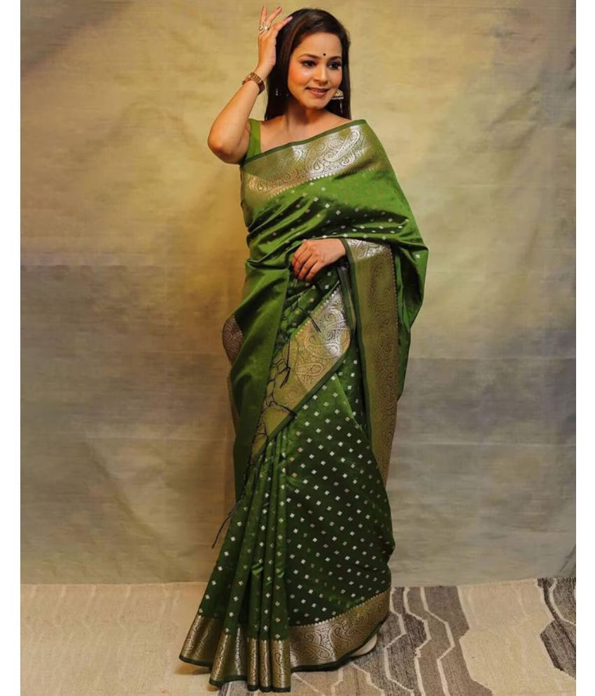     			KV Fashion Silk Blend Embellished Saree With Blouse Piece ( Green , Pack of 1 )