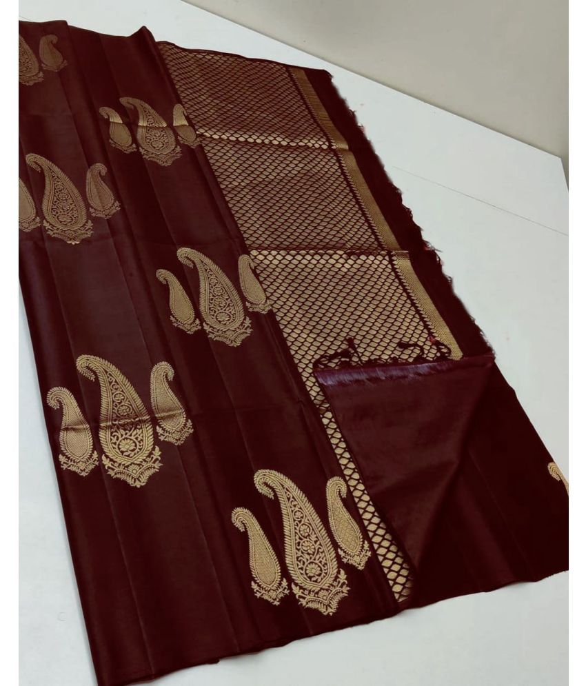     			KV Fashion Silk Blend Embellished Saree With Blouse Piece ( Brown , Pack of 1 )