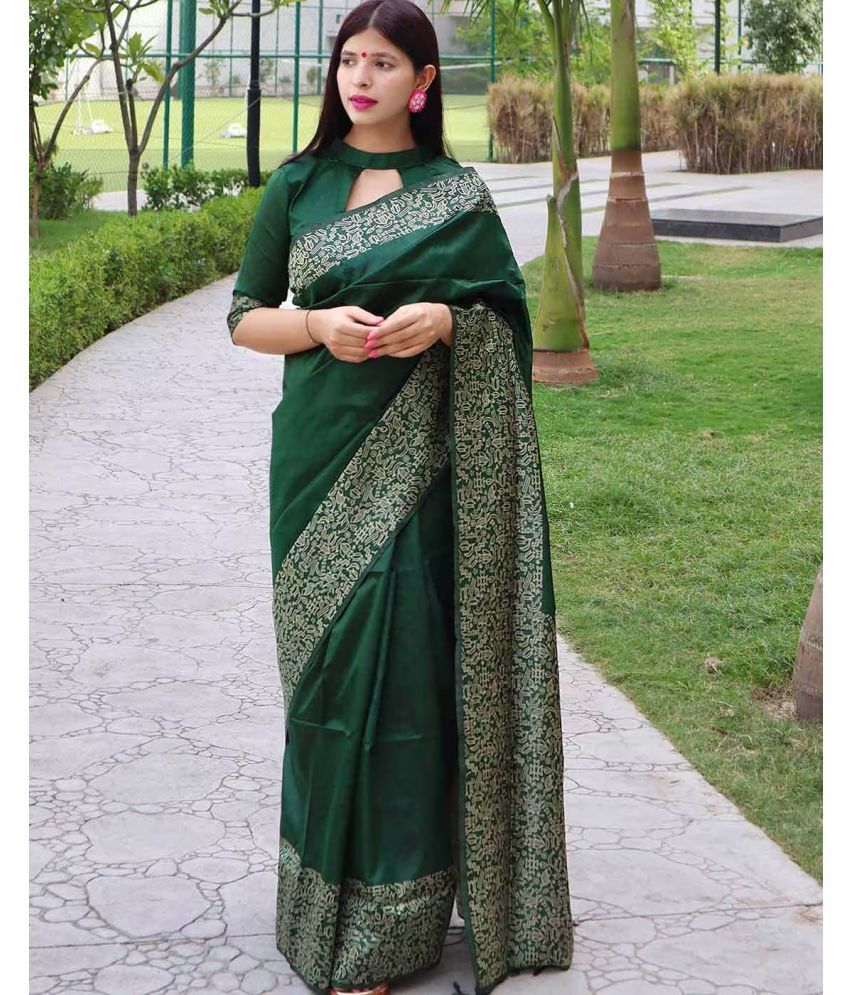     			KV Fashion Silk Blend Embellished Saree With Blouse Piece ( Green , Pack of 1 )