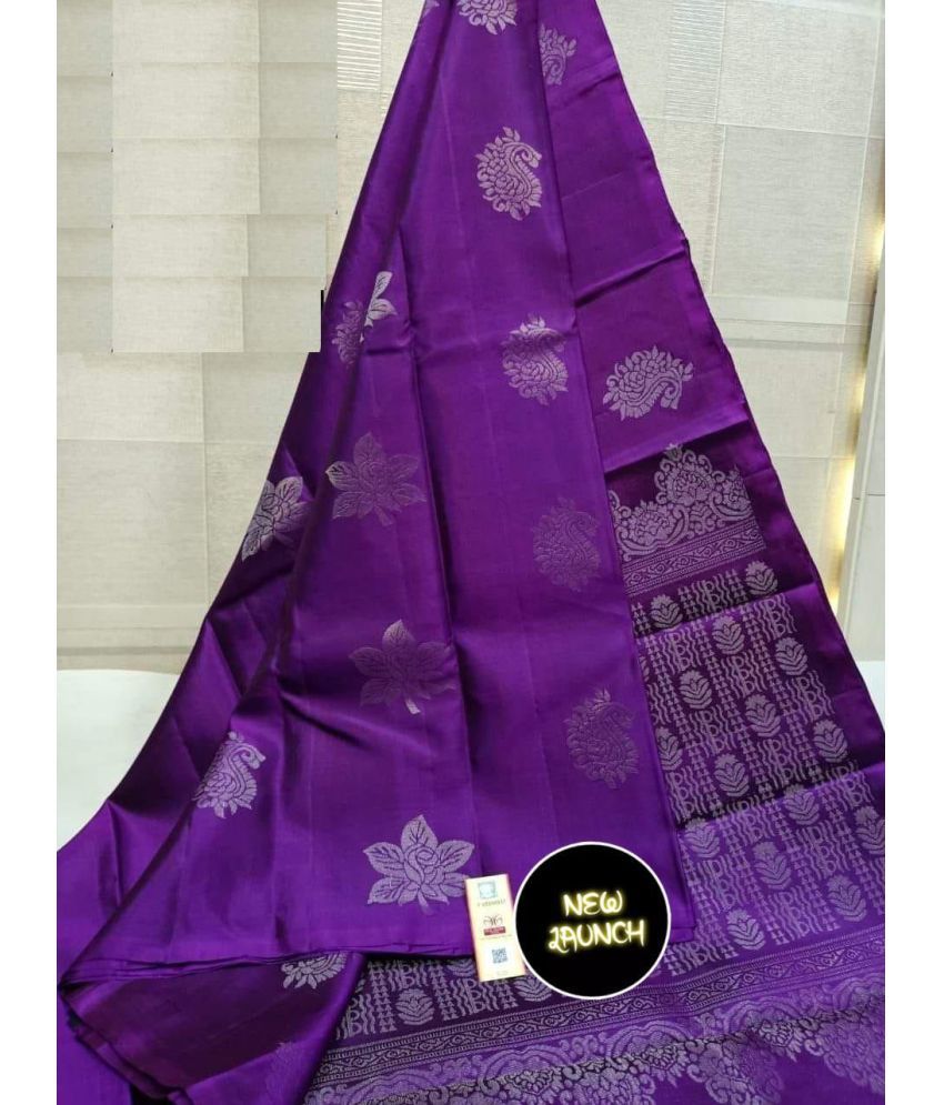     			KV Fashion Silk Blend Embellished Saree With Blouse Piece ( Purple , Pack of 1 )