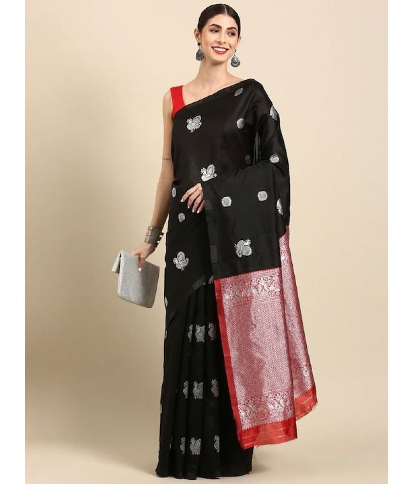     			KV Fashion Silk Blend Embellished Saree With Blouse Piece ( Black , Pack of 1 )