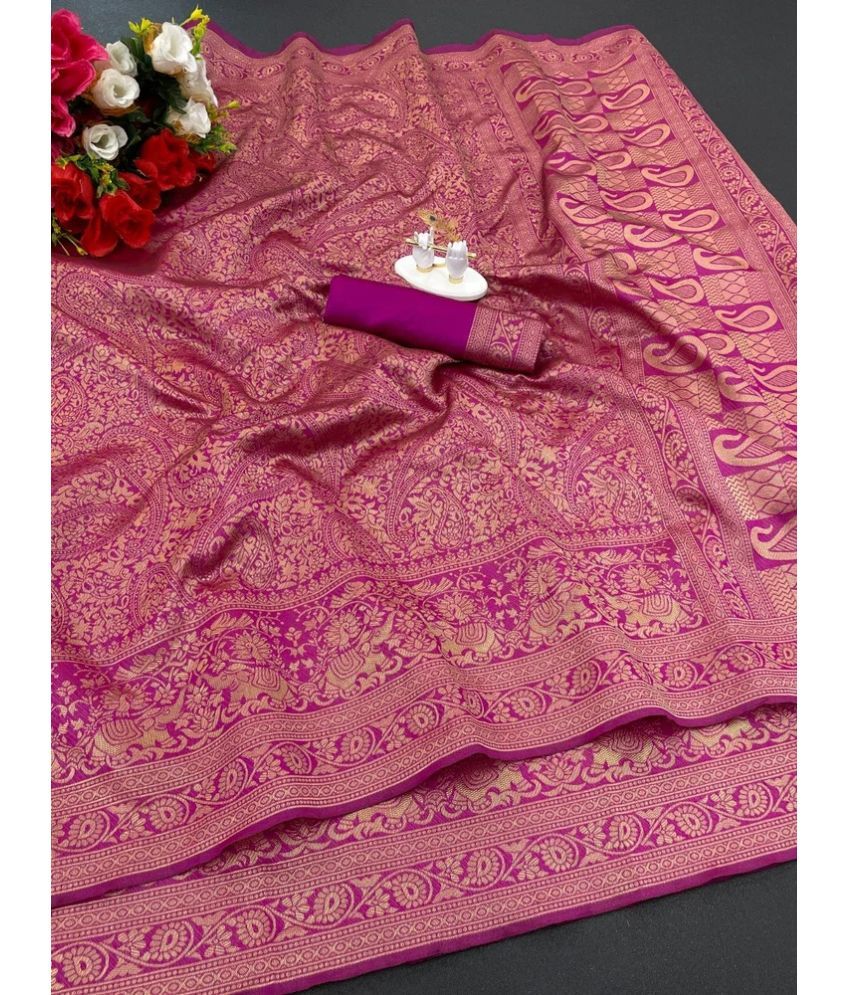     			KV Fashion Silk Blend Embellished Saree With Blouse Piece ( Purple , Pack of 1 )