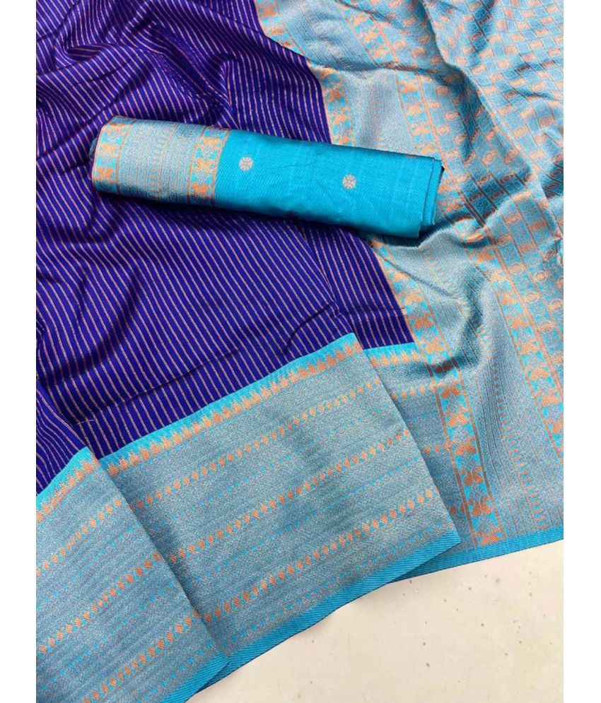     			KV Fashion Silk Blend Embellished Saree With Blouse Piece ( Blue , Pack of 1 )