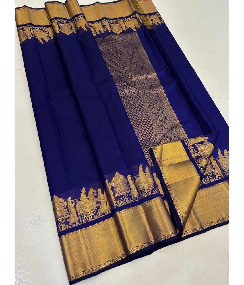     			KV Fashion Silk Blend Solid Saree With Blouse Piece ( Blue , Pack of 1 )