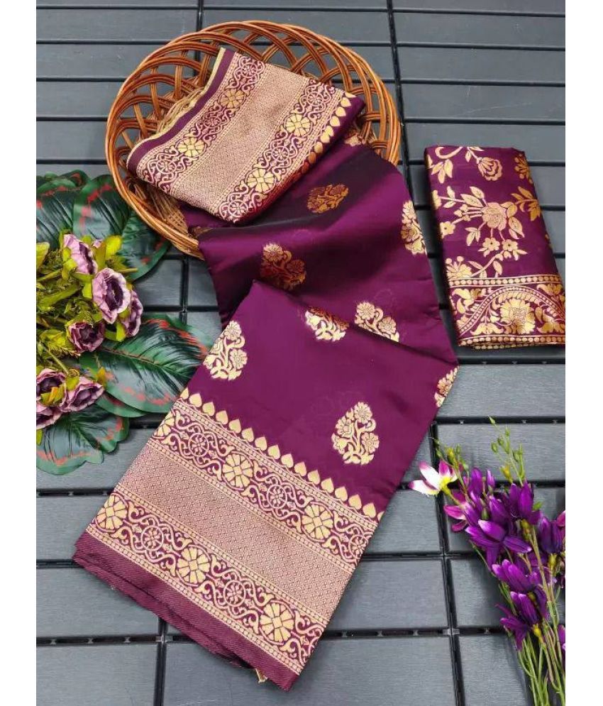     			KV Fashion Silk Blend Solid Saree With Blouse Piece ( Purple , Pack of 1 )