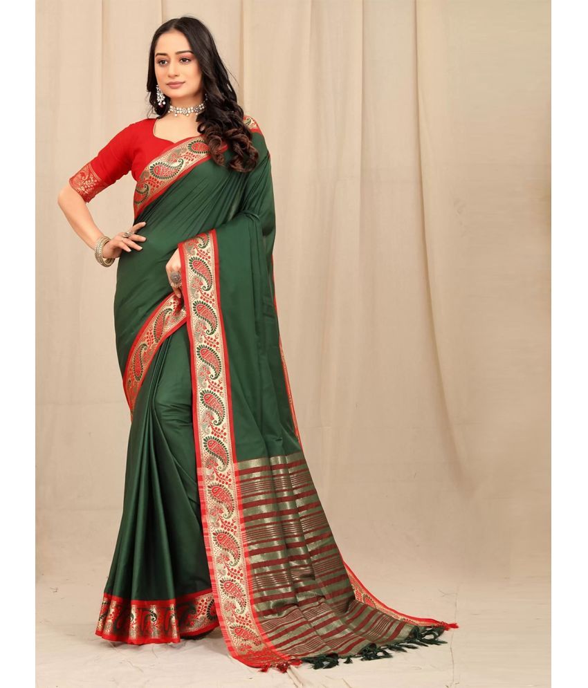     			KV Fashion Silk Embellished Saree With Blouse Piece ( Green , Pack of 1 )