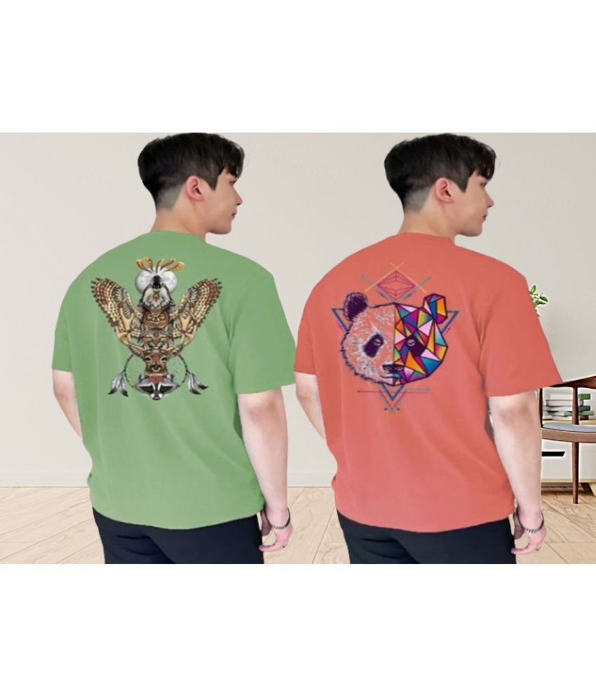     			Kintu Parantu Polyester Regular Fit Printed Half Sleeves Men's Round T-Shirt - Multicolor2 ( Pack of 2 )