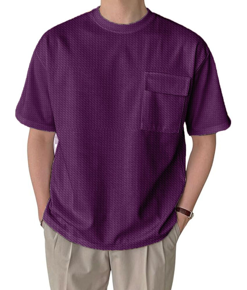     			LEWEL Polyester Regular Fit Self Design Half Sleeves Men's Round T-Shirt - Purple ( Pack of 1 )