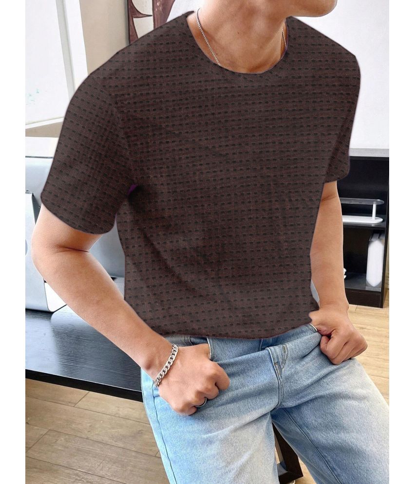     			LEWEL Polyester Slim Fit Self Design Half Sleeves Men's Round T-Shirt - Brown ( Pack of 1 )