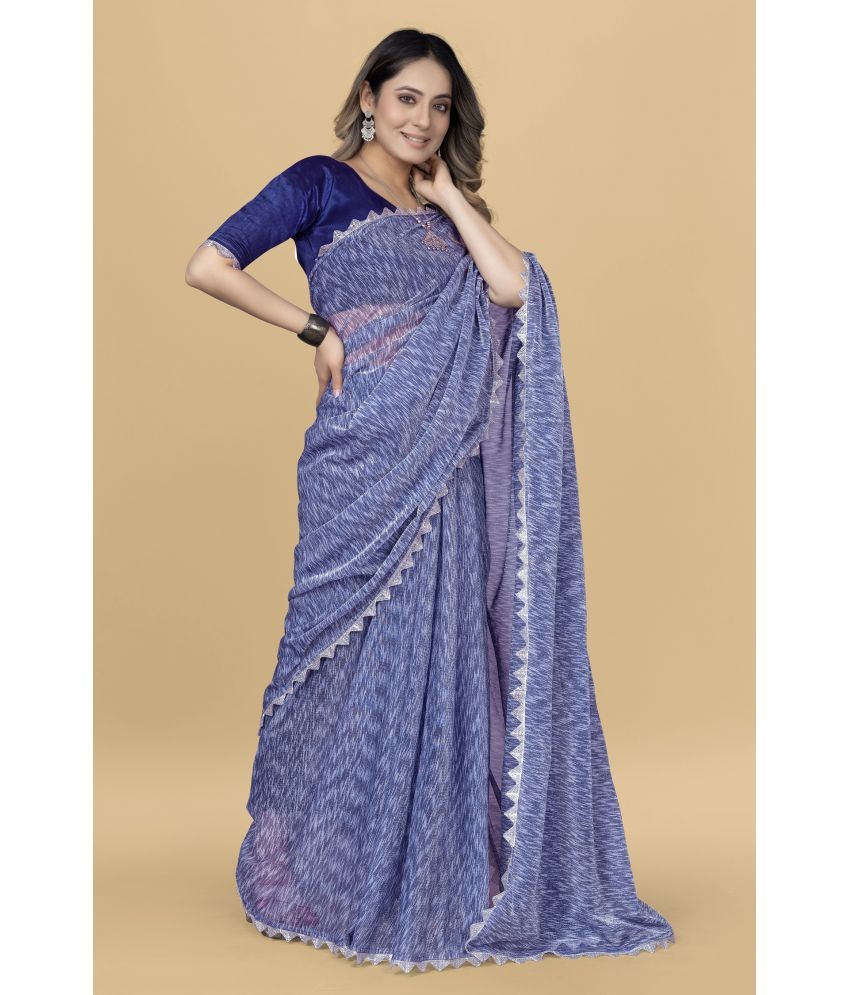     			Lady Shopi Lycra Embellished Saree With Blouse Piece ( Navy Blue , Pack of 1 )