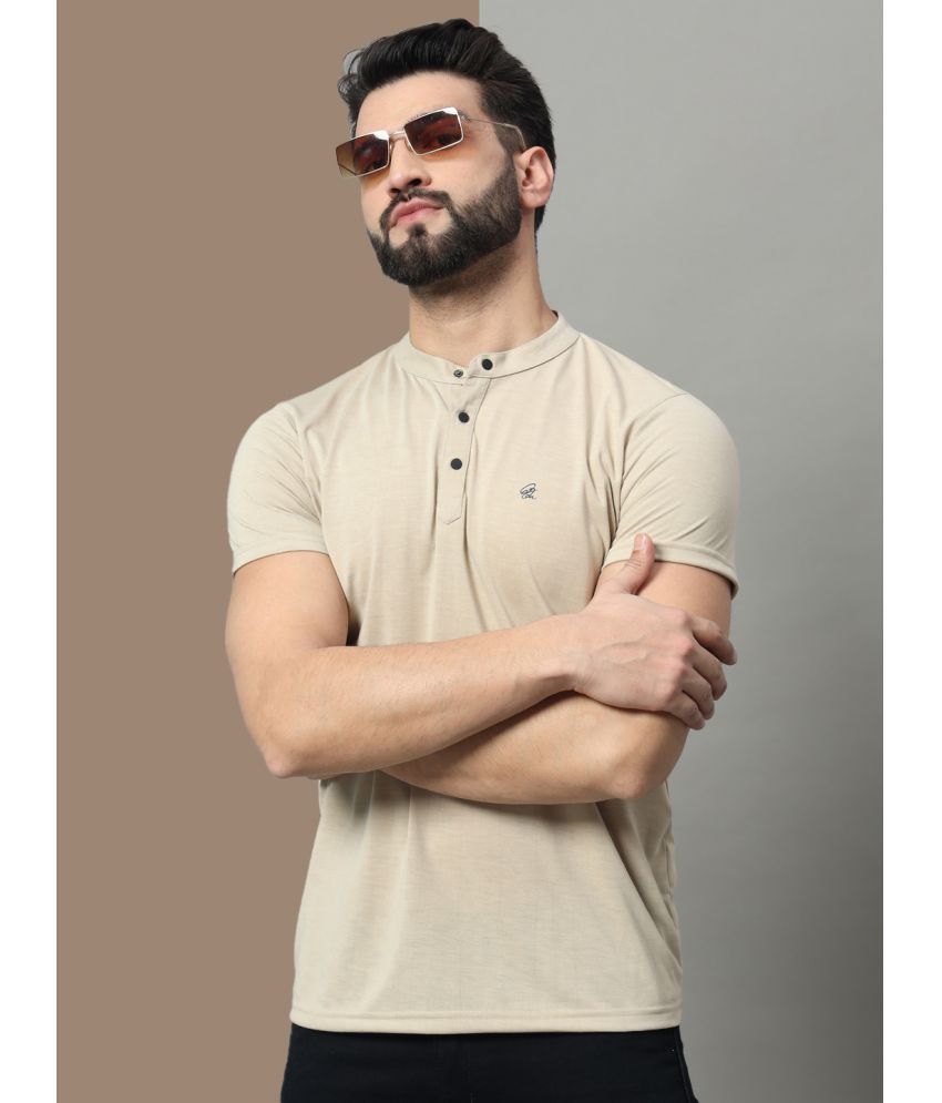     			OGEN Cotton Blend Regular Fit Solid Half Sleeves Men's Mandarin Collar T-Shirt - Beige ( Pack of 1 )