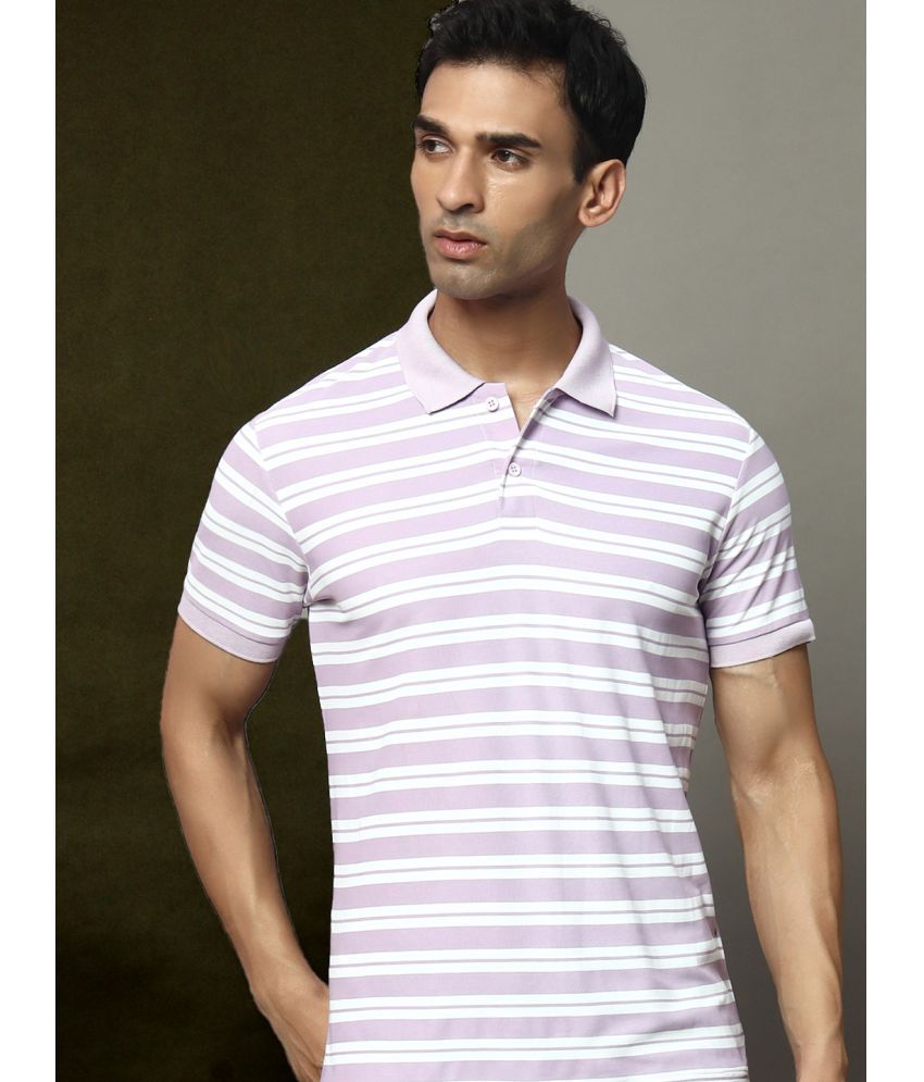     			OGEN Pack of 1 Cotton Blend Regular Fit Striped Half Sleeves Men's Polo T Shirt ( Lavender )