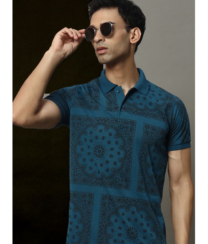     			OGEN Pack of 1 Cotton Blend Regular Fit Printed Half Sleeves Men's Polo T Shirt ( Teal Blue )