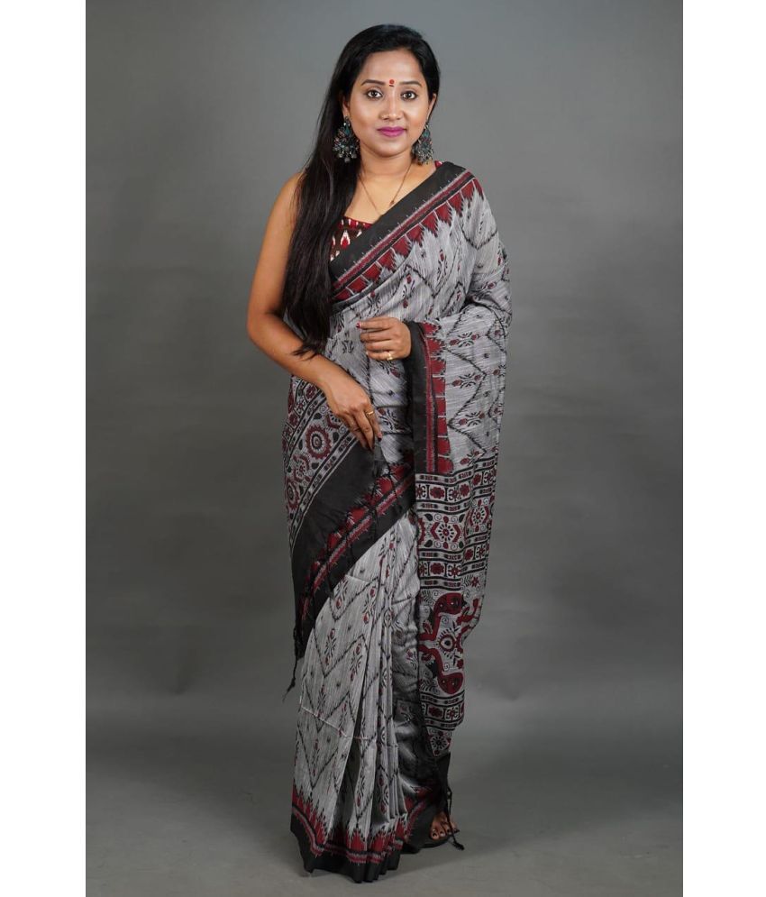     			SARADA HANDLOOM Cotton Printed Saree With Blouse Piece ( Grey Melange , Pack of 1 )