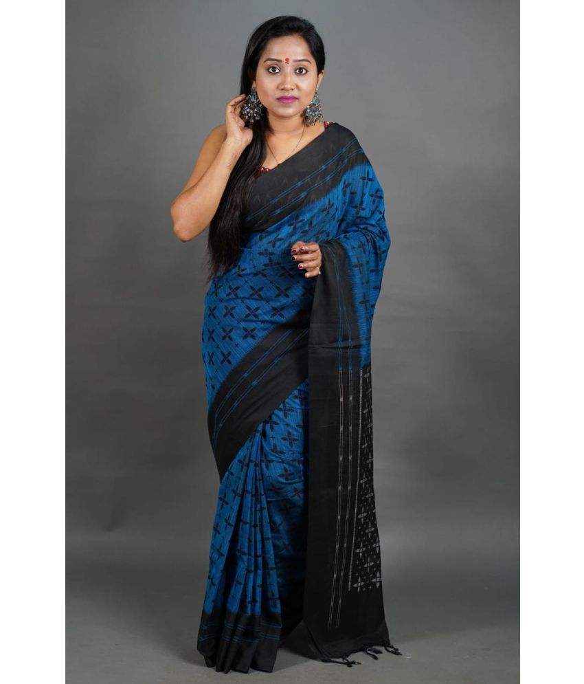     			SARADA HANDLOOM Cotton Printed Saree With Blouse Piece ( Blue , Pack of 1 )