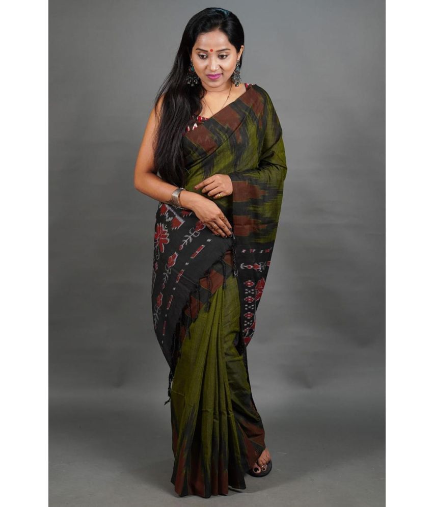     			SARADA HANDLOOM Cotton Printed Saree With Blouse Piece ( Green , Pack of 1 )