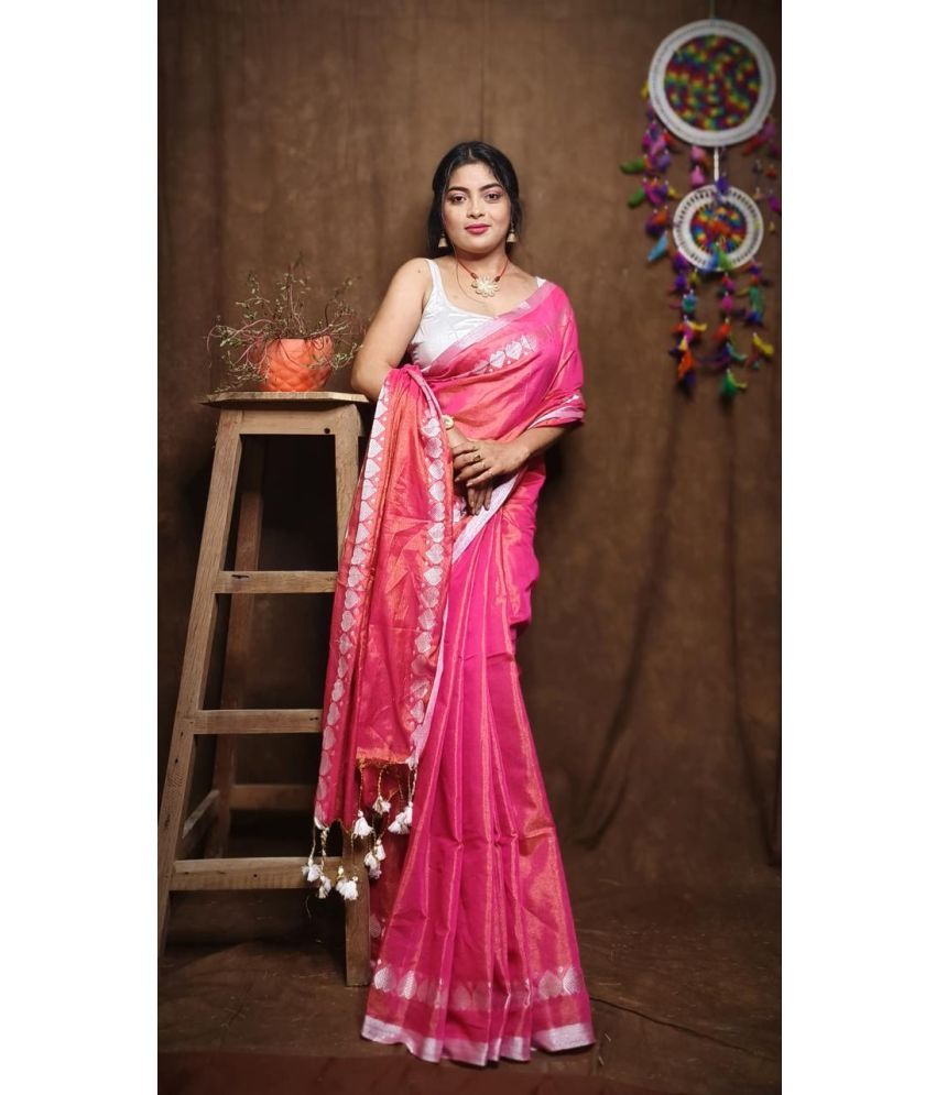     			SARADA HANDLOOM Cotton Printed Saree With Blouse Piece ( Pink , Pack of 1 )