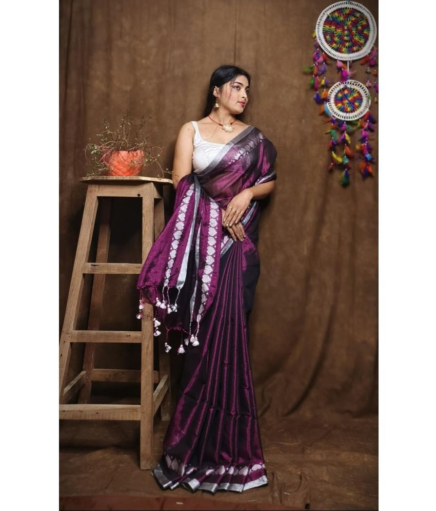     			SARADA HANDLOOM Cotton Printed Saree With Blouse Piece ( Purple , Pack of 1 )