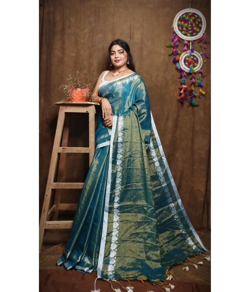     			SARADA HANDLOOM Cotton Self Design Saree With Blouse Piece ( Aqua Blue , Pack of 1 )