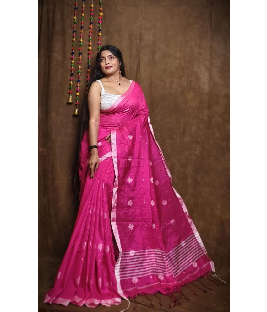     			SARADA HANDLOOM Cotton Self Design Saree With Blouse Piece ( Pink , Pack of 1 )