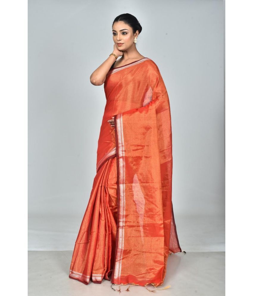     			SARADA HANDLOOM Cotton Woven Saree With Blouse Piece ( Orange , Pack of 1 )